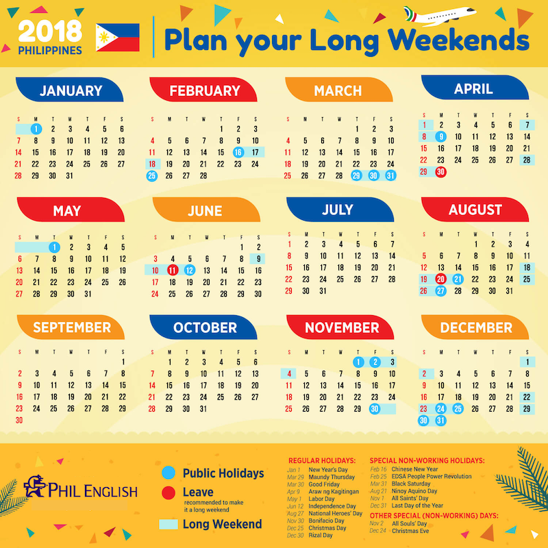 Lịch nghỉ lễ ở Philippines năm 2018