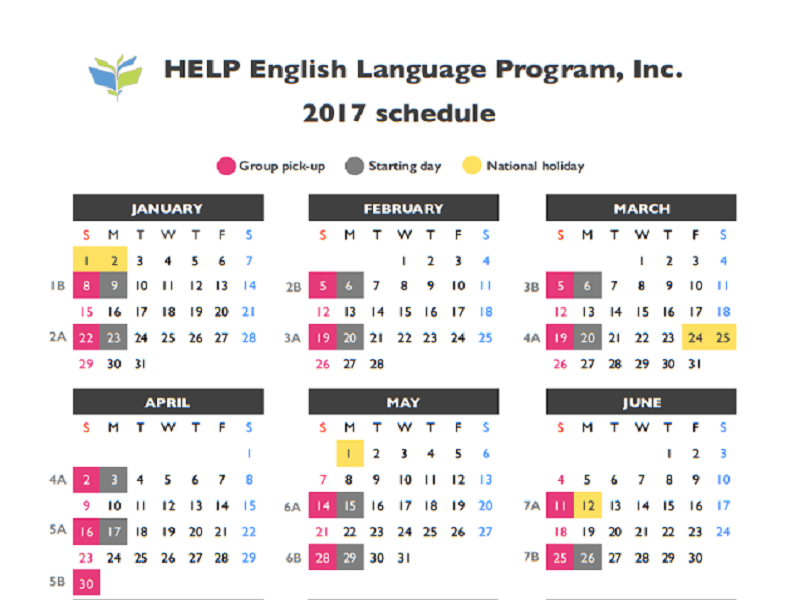 Lịch khai giảng của HELP English năm 2016 - 2017