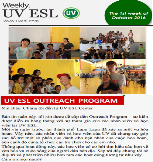 Bản tin UV ESL tuần 01 tháng 10 năm 2016