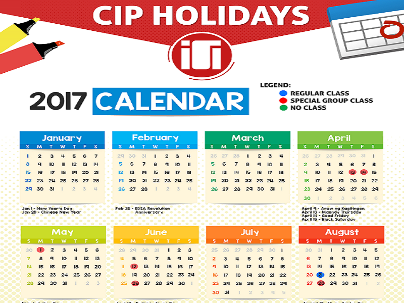 Lịch nghỉ lễ năm 2017 tại trường Anh ngữ CIP