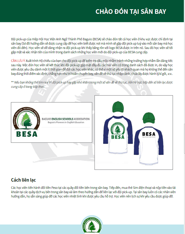 Hiệp hội BESA hướng dẫn đón học viên Việt Nam lên Baguio
