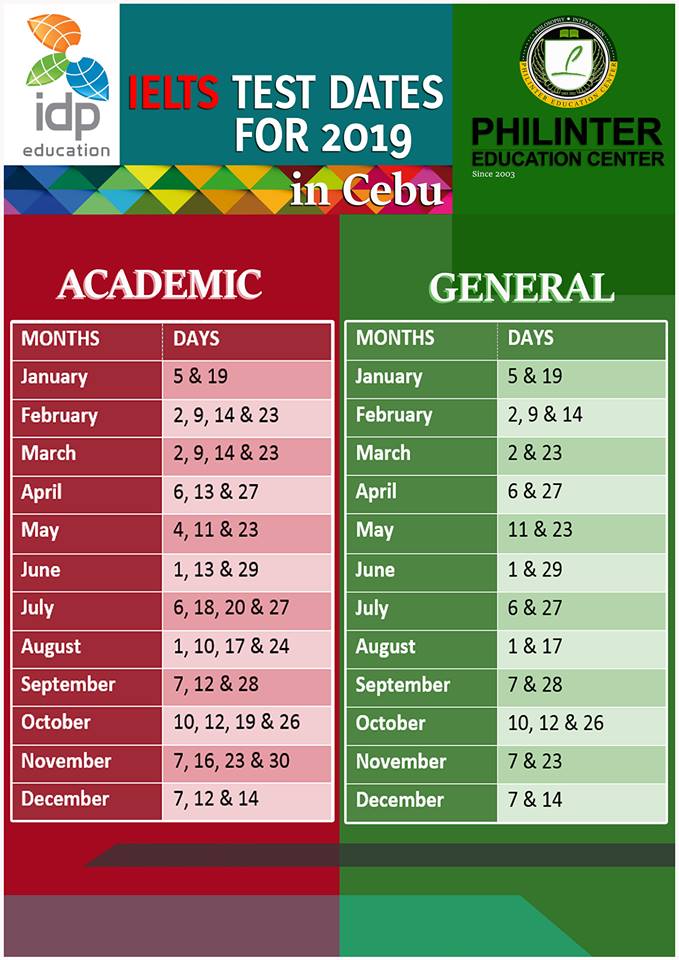 Lịch thi IELTS tại thành phố Cebu năm 2019